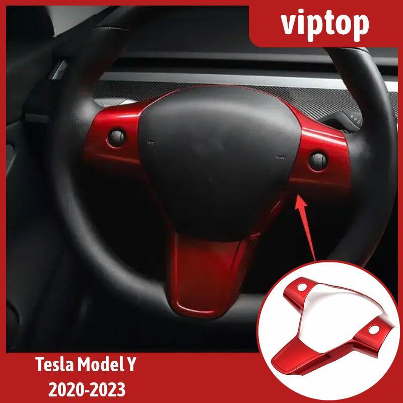 for Tesla Model 3 Y 2017-2023 Glossy Red Steering Wheel Button Frame Cover Trim