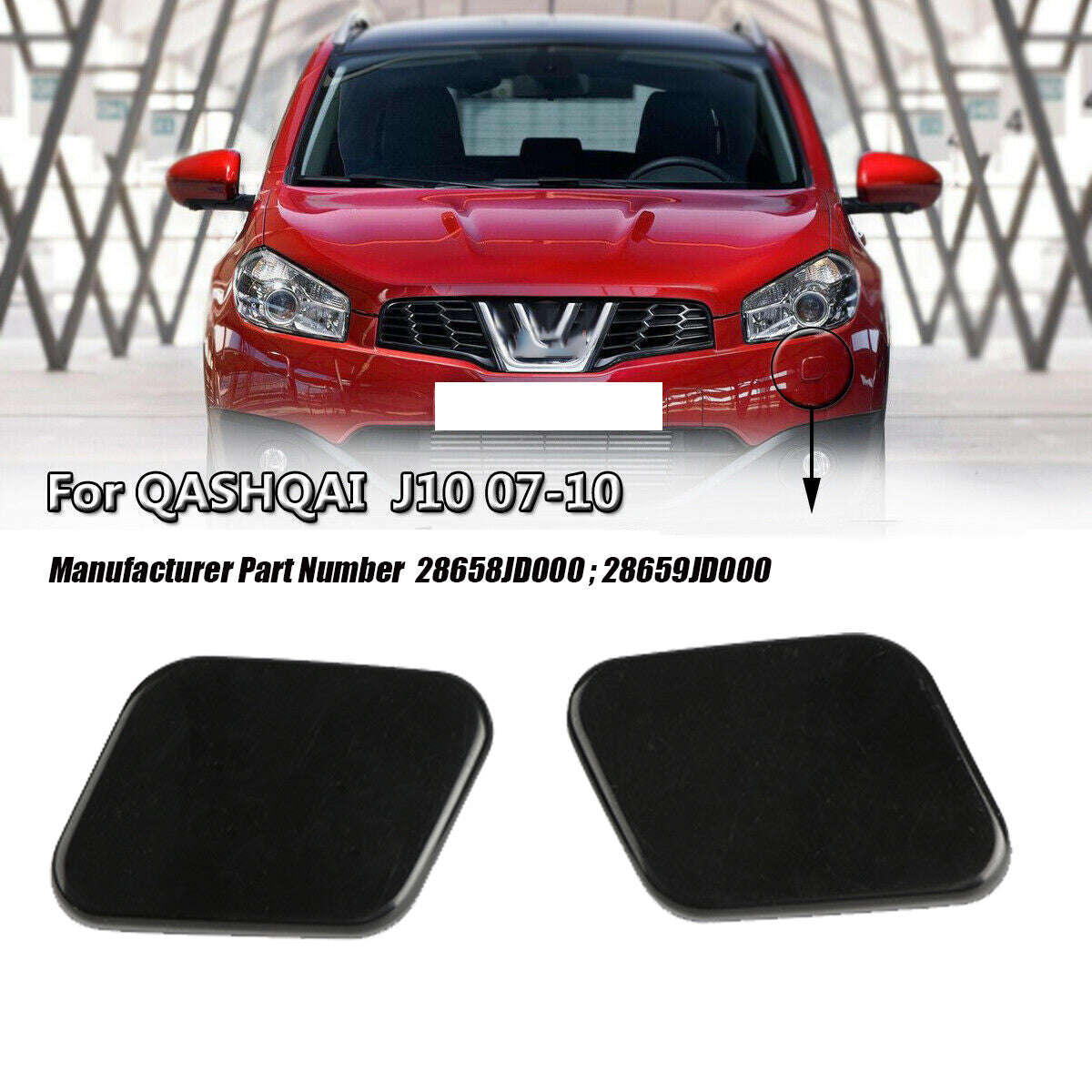2 Headlight Washing Machine Nozzle Spray Cover for Nissan Qashqai J10 2006-2010