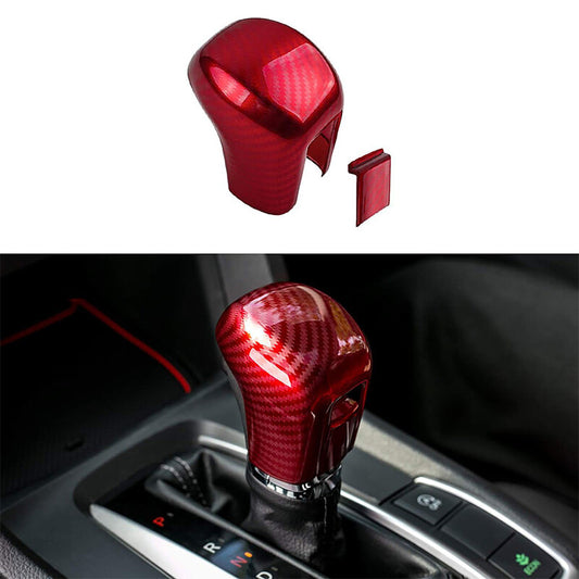 Red Carbon Fiber Interior Gear Shift Knob Head Cover Trim for Honda for Civic 2016-2021