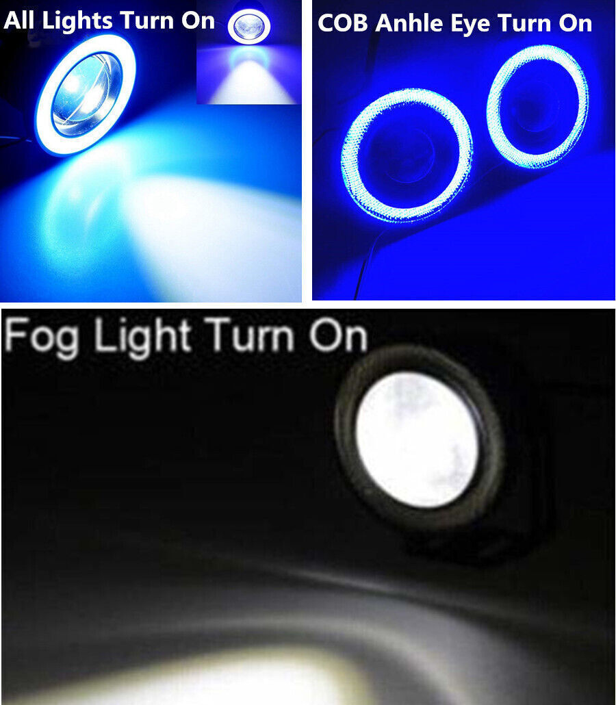 3.5 COB Fog Light Projector Car CCFL Blue Angel Eyes Halo Ring DRL Headlight