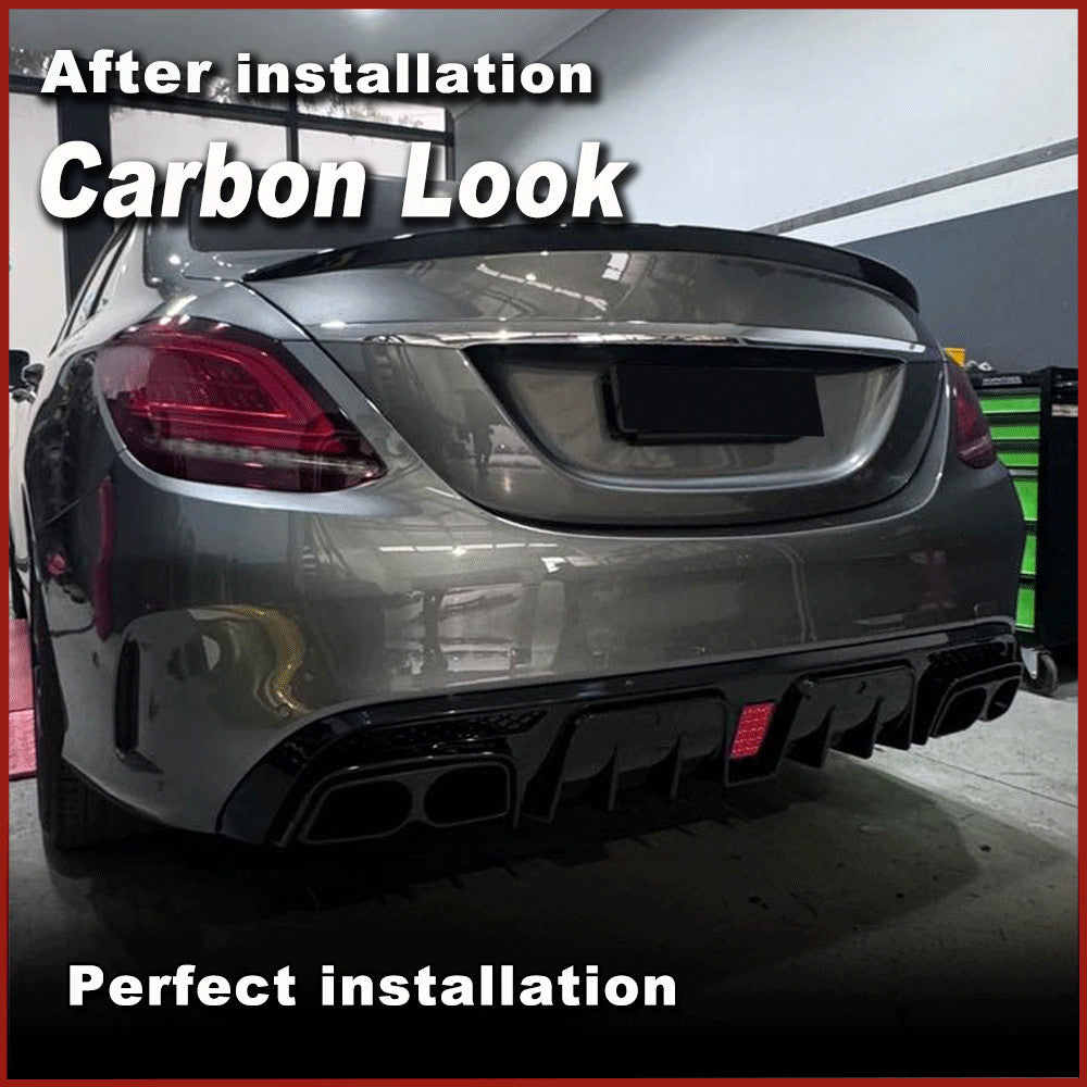 Carbon Look Rear Bumper Diffuser Exhaust Tip for Benz W205 C250 C43 C63 14-21