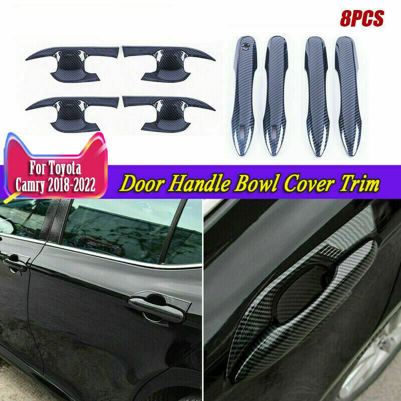 8X for Toyota for Camry 2018-2023 Carbon Fiber Exterior Door Handle+Bowl Cover Trim