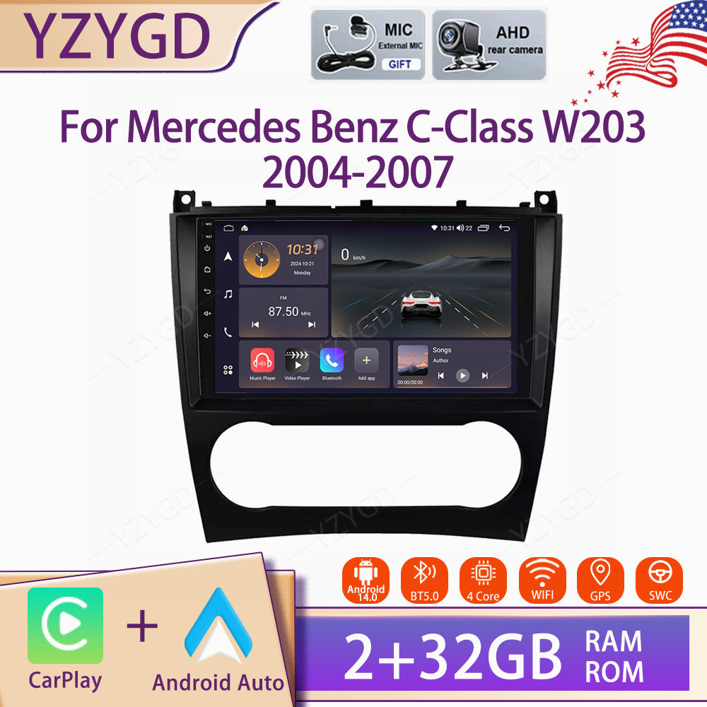 for Mercedes for Benz C-Class W203 2004-2007 Stereo CarPlay Android 14 GPS Car Radio