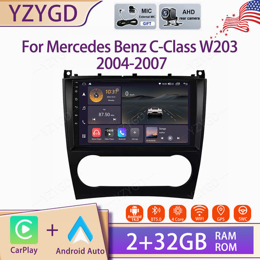 for Mercedes for Benz C-Class W203 2004-2007 Stereo CarPlay Android 14 GPS Car Radio
