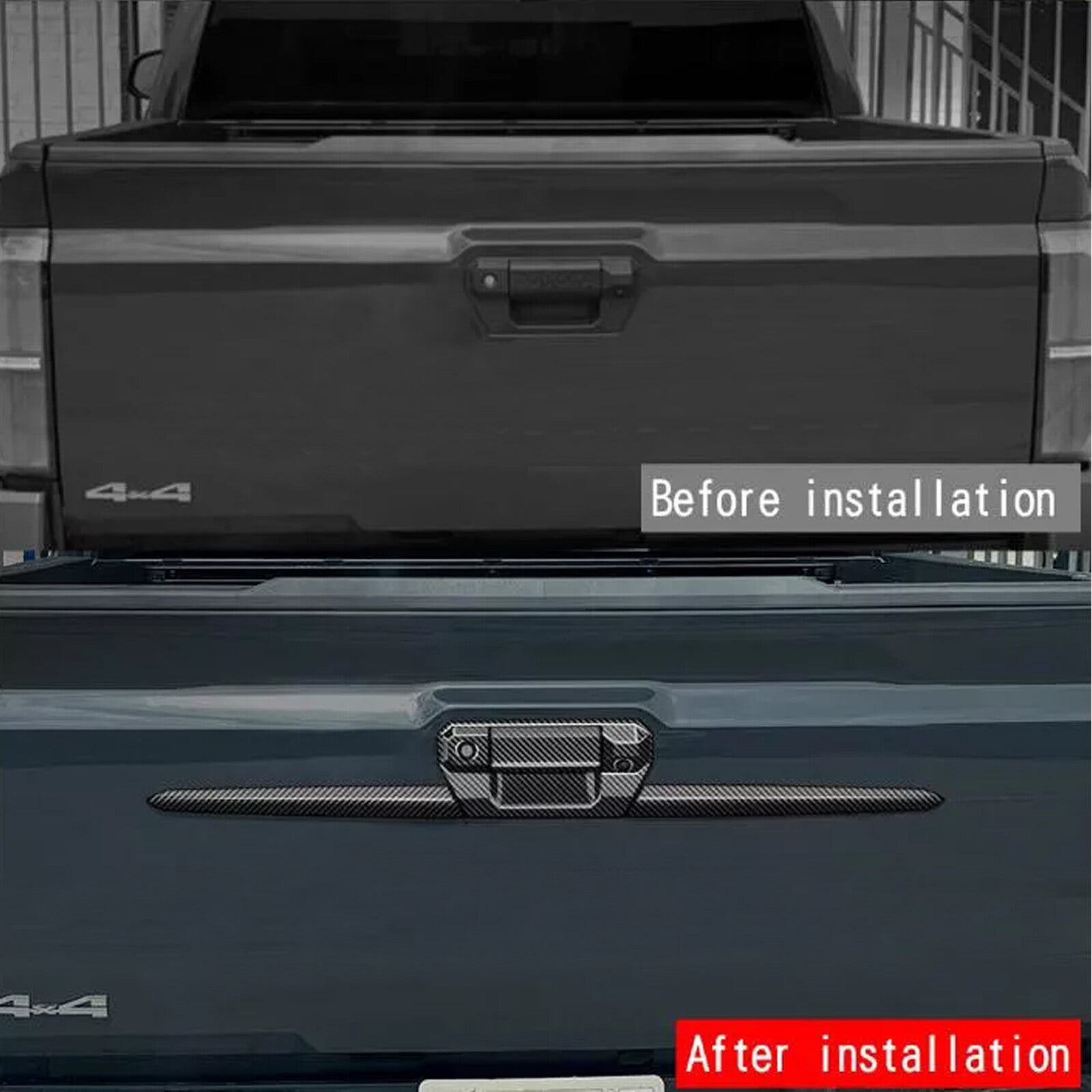 for Toyota Tacoma 2024 Carbon Fiber Style Trunk Tailgate Handle Trim Strip Set