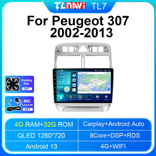 for Peugeot 307CC 307SW 2002-13 Car Stereo Radio GPS Android Auto CarPlay Screen