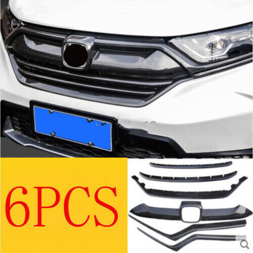 for Honda CRV CR-V 2017-2019 Carbon Fiber ABS Front Center Grille Cover Trim 6Pc