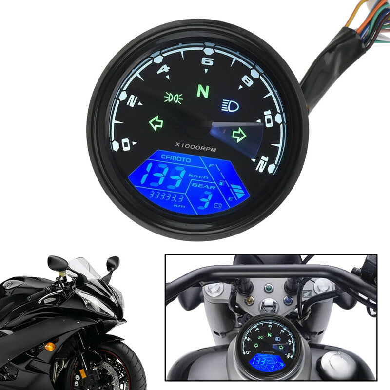 Motorcycle Speedometer Dial Odometer LED Digital Indicator Tachometer Fuel Meter