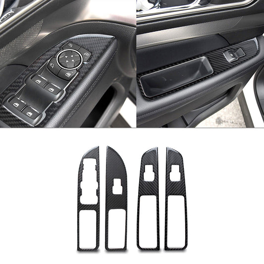 4Pcs Carbon Fiber Car Window Switch Panel Cover Trim for Ford Explorer 2013-2019