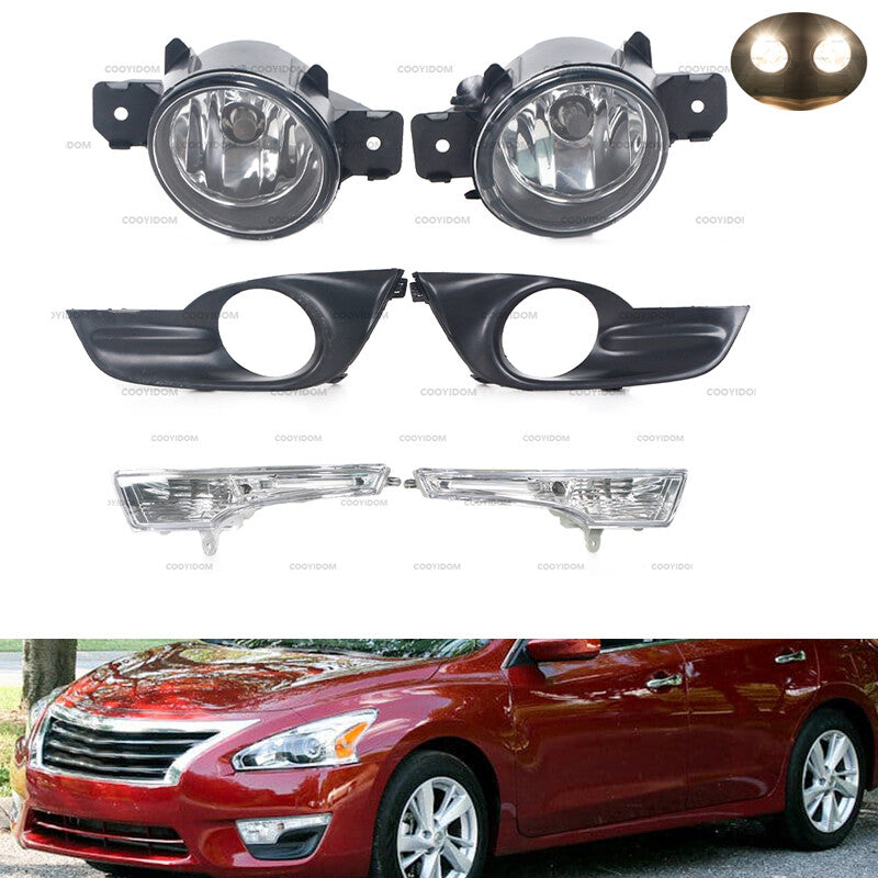 Set Front Bumper DRL Fog Light Fog Lamp Cover Frame for Nissan Altima 2013-2016