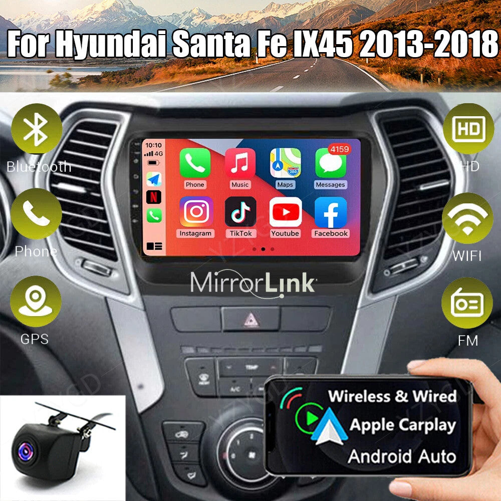 for Hyundai Santa Fe IX45 2013-2018 Stereo 9 Android Auto CarPlay Car Radio GPS