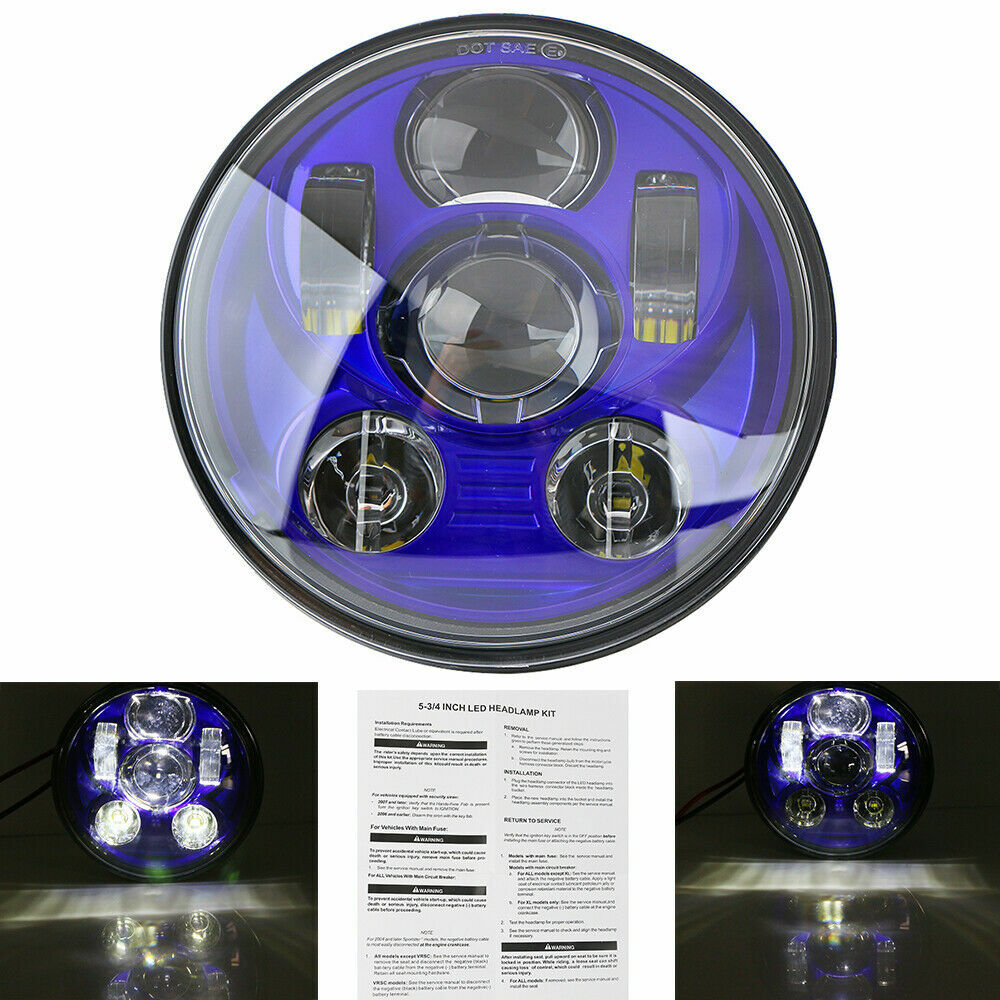 5.75-inch 5-3/4 LED Motorcycle Headlights (Blue) for Harley Sportster 1200 883 48