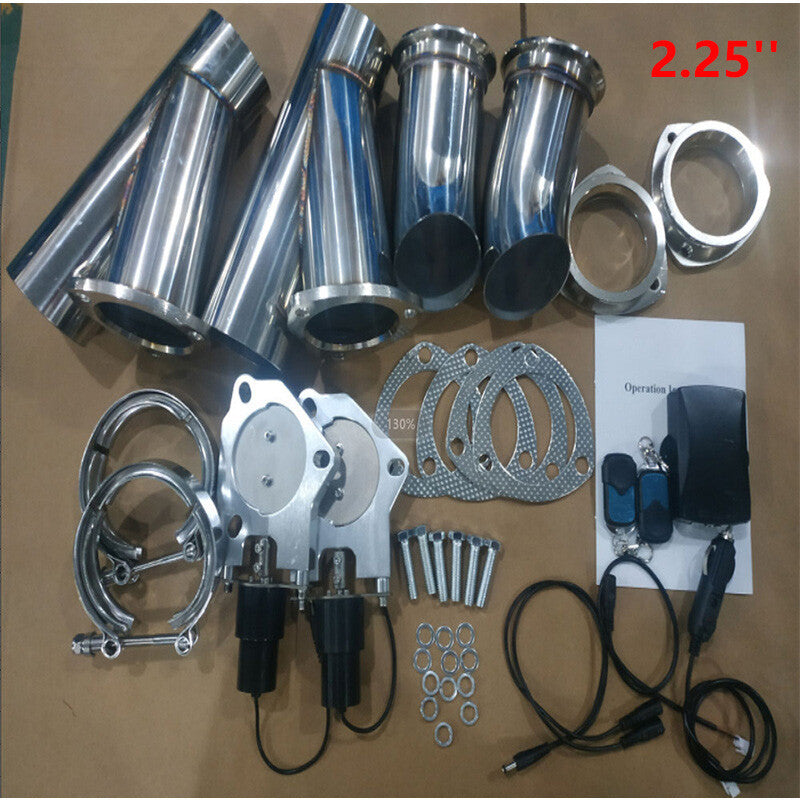 2.25 Double Electric Exhaust E-Valve Control Motor Y Pipe kit w/ Remote Switch