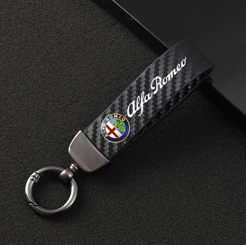 Carbon fiber pattern black logo car keychain/key ring for Alfa Romeo Giulietta