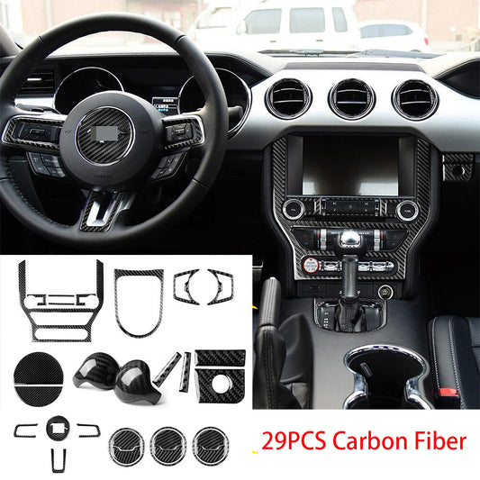 28PCS for Ford for Mustang 2015-22 Carbon Fiber Car Interior Set Kit Decoration Trim