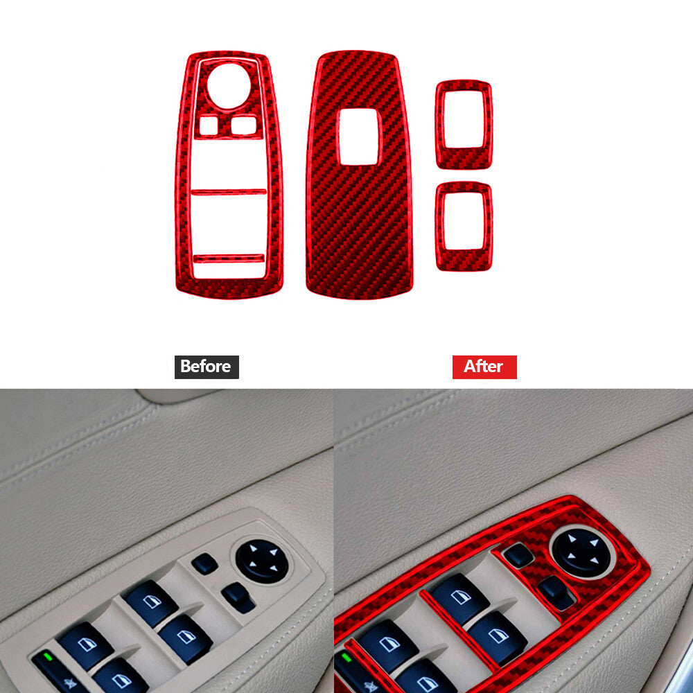 7X Red Carbon Fiber Power Window Switch Trim Type B for BMW X3 2004-2010