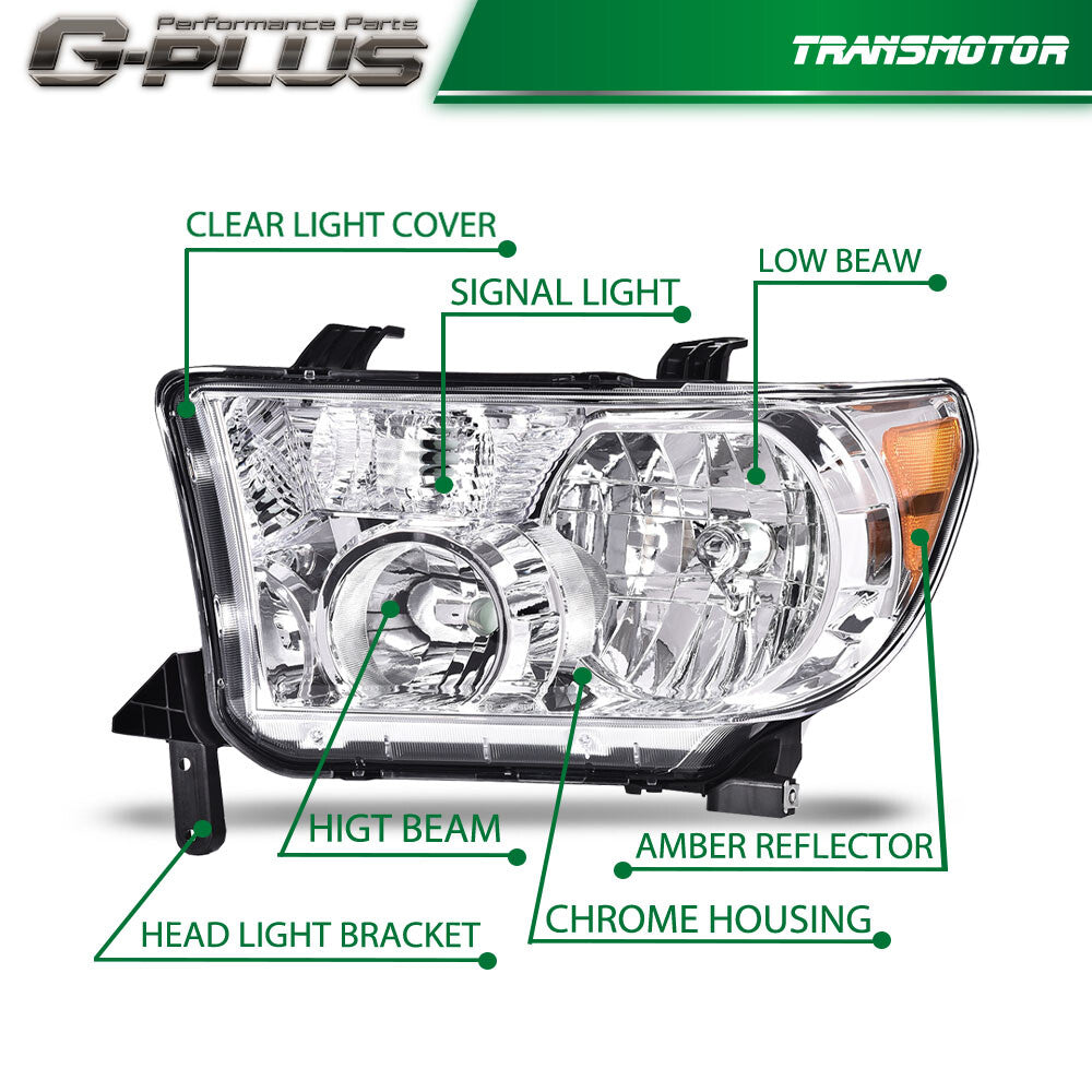 Amber-cornered chrome headlights are suitable for 2007-2013 for Toyota Tundra and 2008-2017 Sequoia.