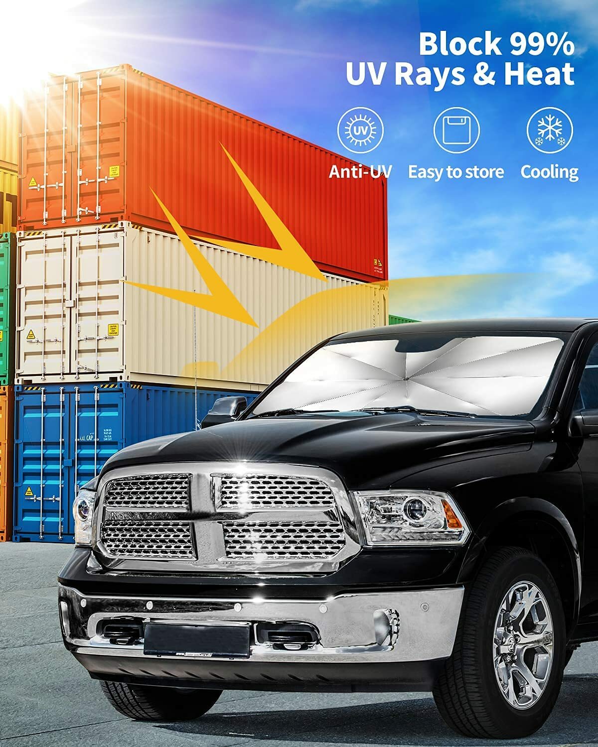 2023 NEW for Ford Car SUV Windshield Umbrella Sun Shade W/ 360¡ã Bendable Handle