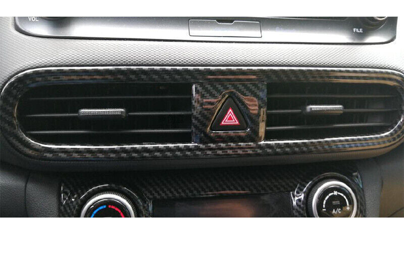 for Hyundai Kona 2018-2022 Carbon ABS Central Console Air Outlet Vent Frame Trim