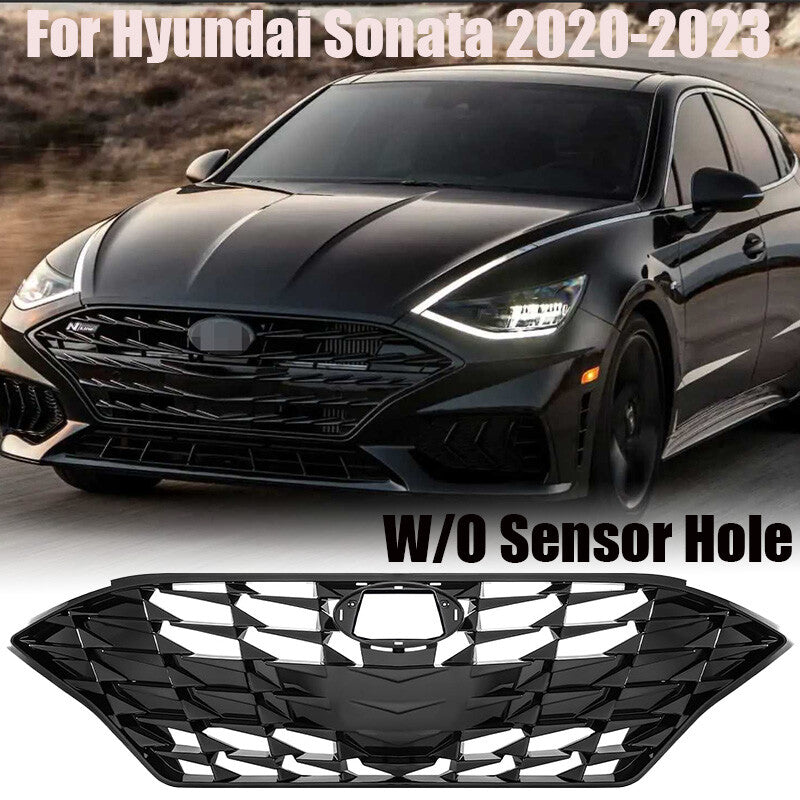 Front Upper Grille W/O Sensor Hole for Hyundai Sonata 2020-2023 Gloss Black