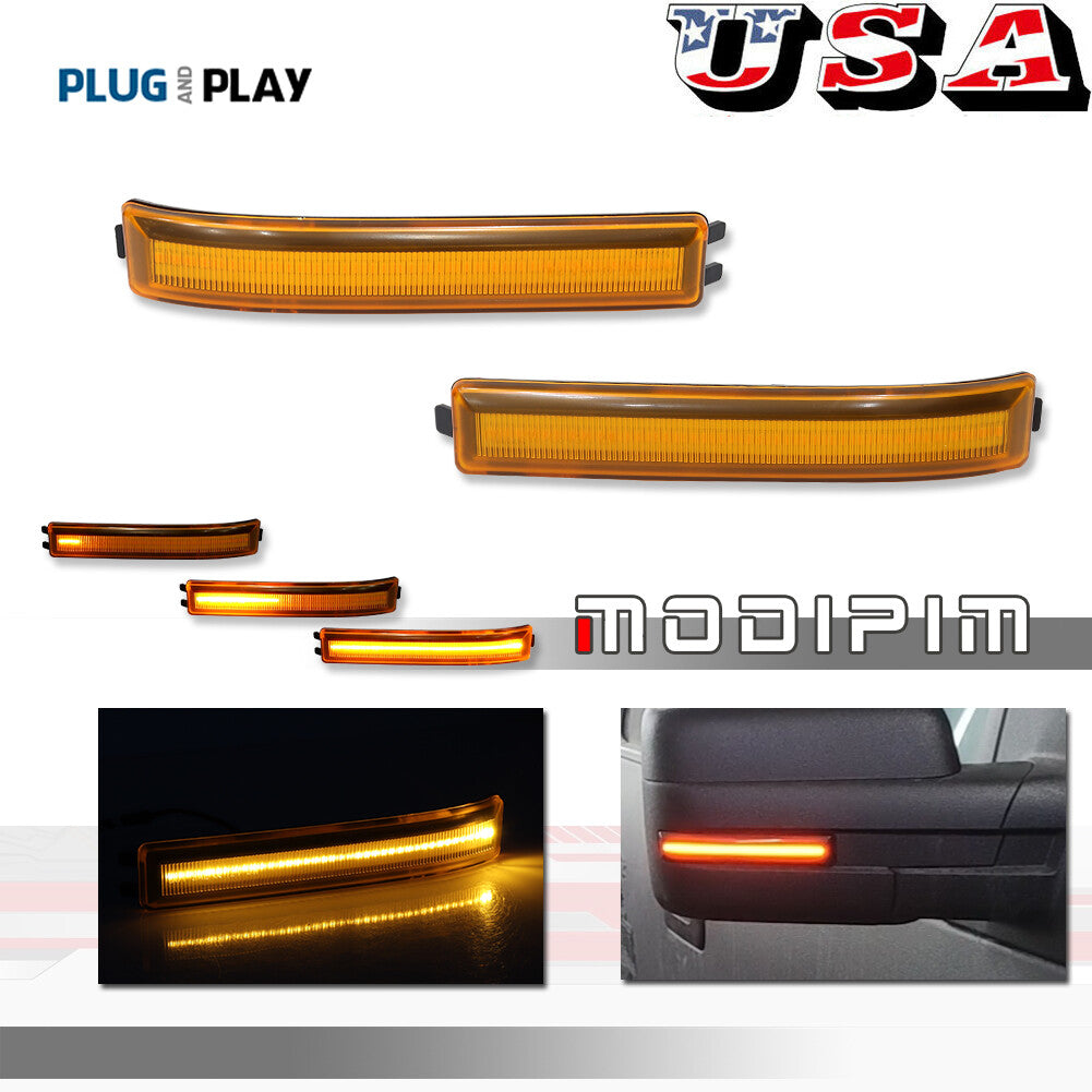 2-pack Amber Lens Mirror LED Side Light Turn Signal Reflectors for Ford F-150 09-14
