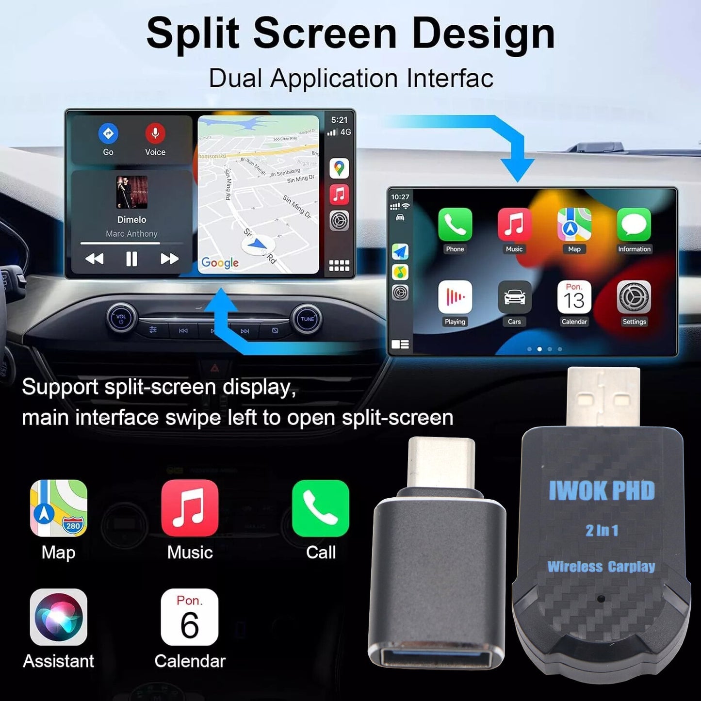 USB Wireless CarPlay Adapter Wireless Carplay Dongle For iPhone Apple Plug &Play