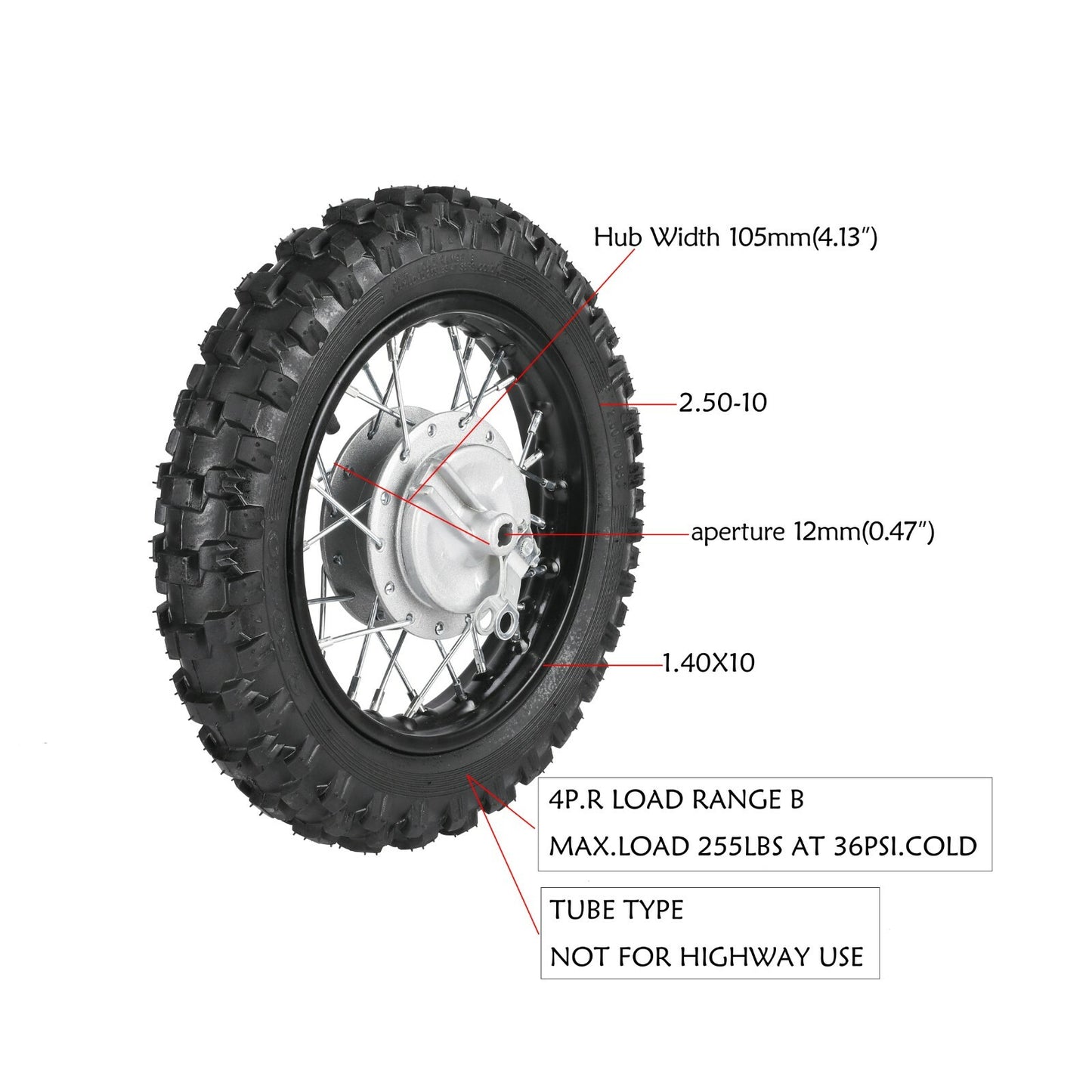 2.50-10 front tire rim 2.5x10+ axle suitable for Dirt Pit bicycle coolers 70cc 110cc