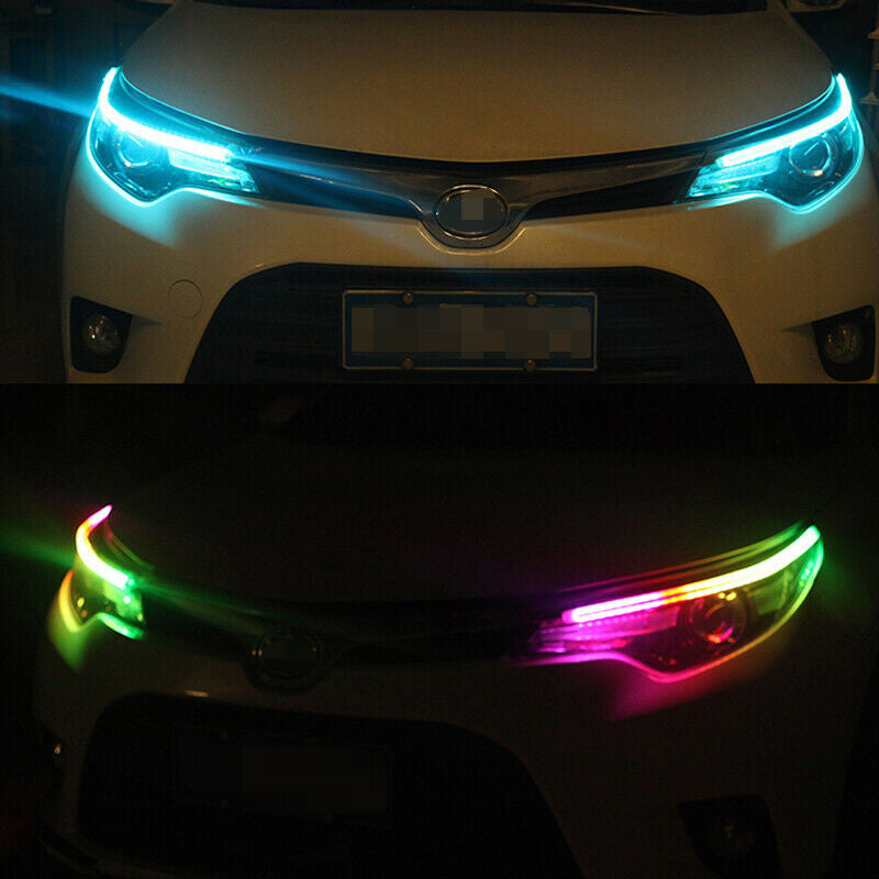 2x Car LED DRL Daytime Running Turn Signal Lamp Strip Light RGB 60CM Flexible