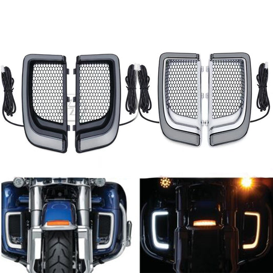 LED Fairing Lower Black Grill W/Turn Signal Light for Harley Electra Glide 14-up