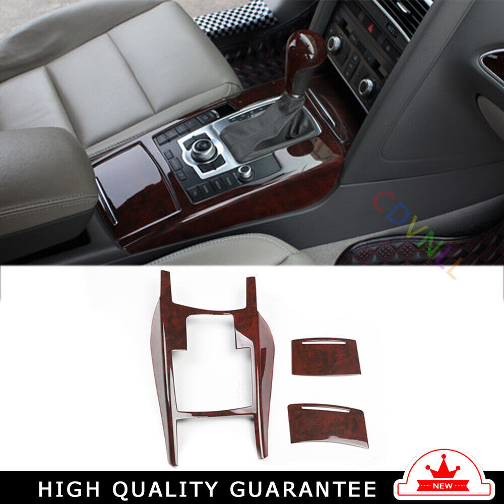 Console Gear Shift Frame Cover Trim 3PCS Fit for Audi A6L 2005-2011 Brown Wood