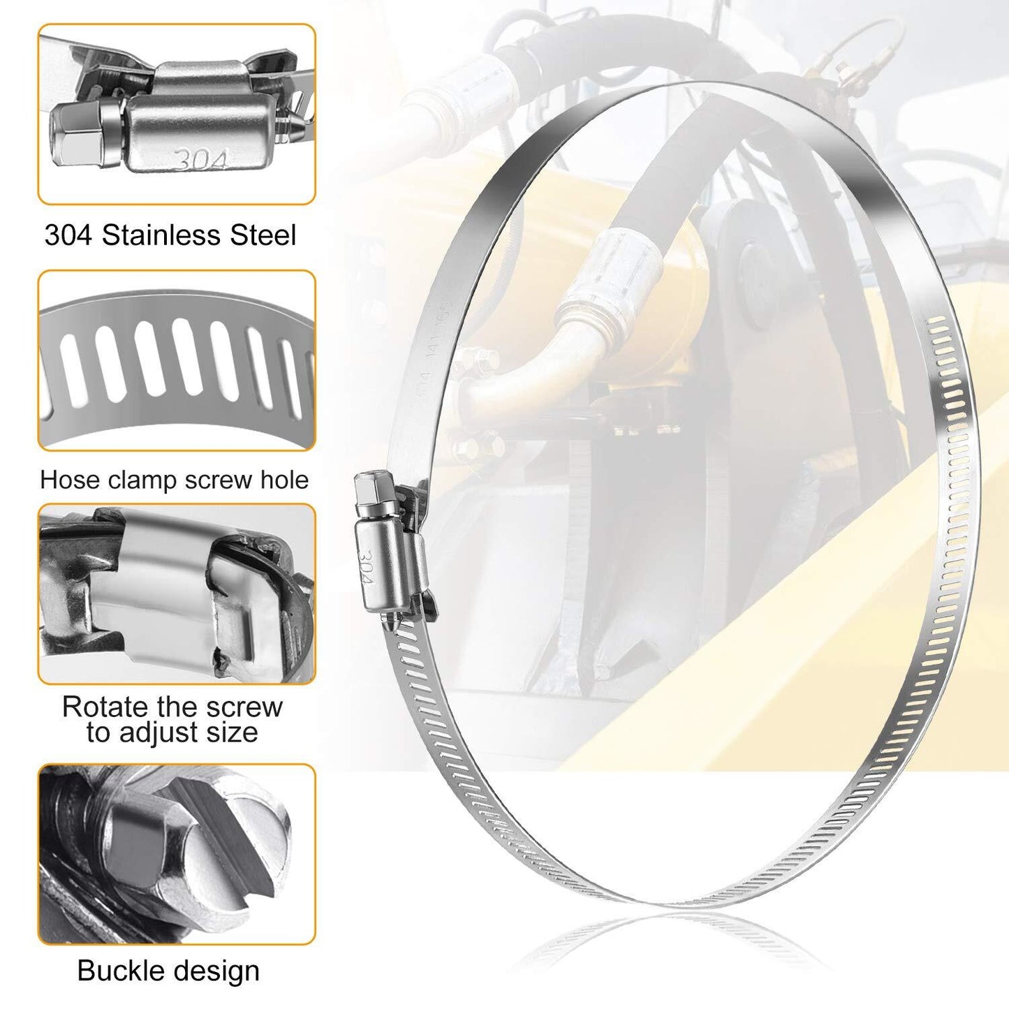 8-inch Adjustable Hose Clamp Stainless Steel Pipe Clamp Worm Gear Clamp Drive Clamp