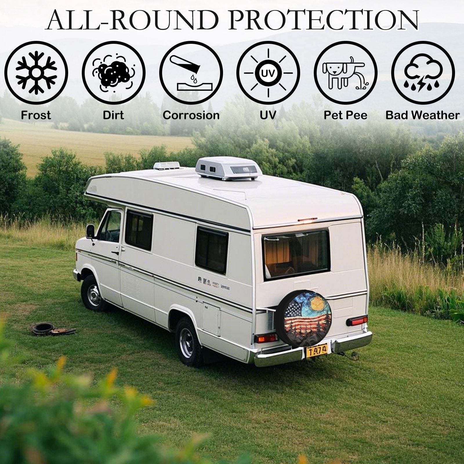 14 US Flag Trailer Spare Tire Cover Rear Tyre Cover Protector Waterproof Black
