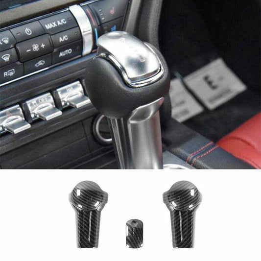 for Ford for Mustang 2015-2022 Carbon Fiber Gear Shift Knob Shifter Lever Trim 3PCS