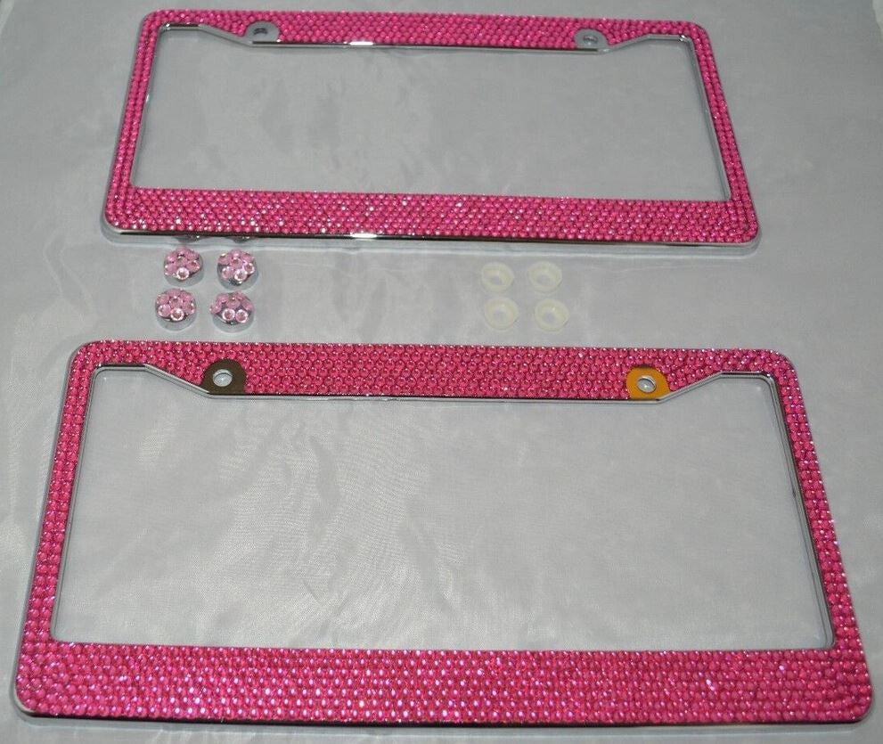 2-Piece Car License Plate Frame Cover for Rear Trunk Pink Glitter Crystal Suitable  for ford