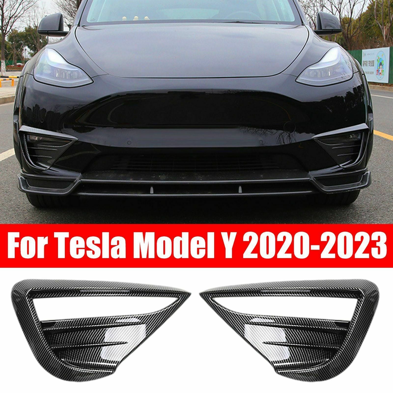 Carbon Fiber Front bumper Fog Light Spoiler Cover Trim for Tesla for Model Y 2020-23