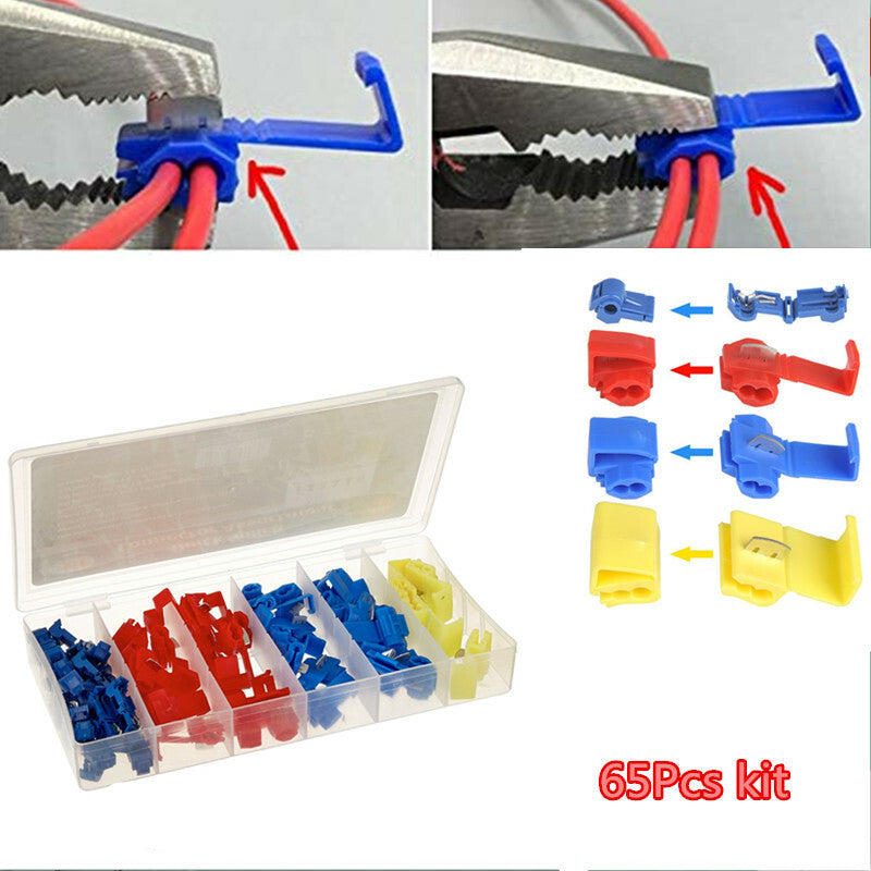 Car 65Pcs Wire Quick Splice Solderless Terminals Electrical Connector Box Kit