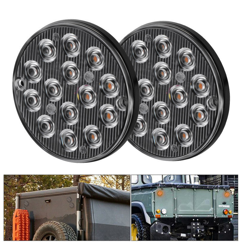 2X 3 Round Red 14 LED Tail Lights Truck Trailer Stop Turn Brake Lamp w/ Grommet