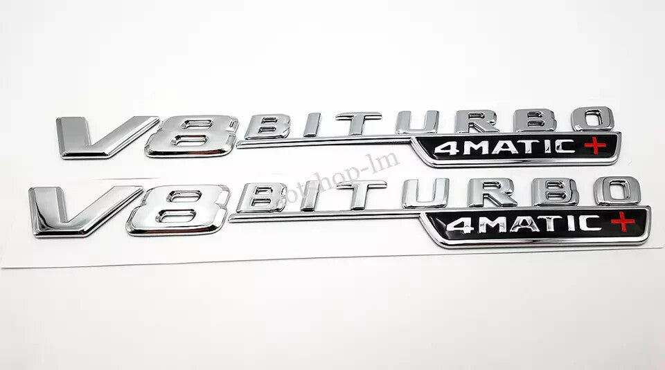 V8 BiTurbo 4Matic+ Emblem Side Fender 3D Chrome Badge For AMG E63