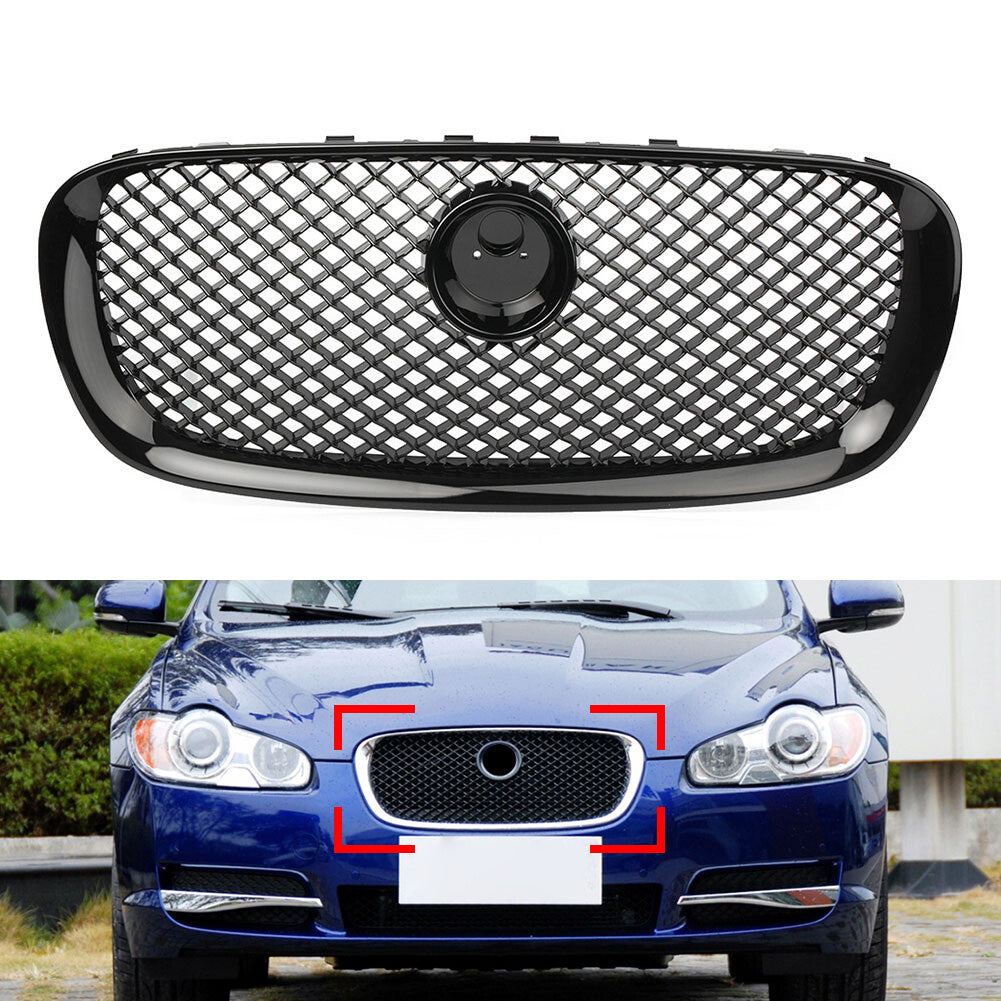 1X Car Front Bumper Grille Grill ABS Fit for Jaguar XF 2008-2011 10 All Black