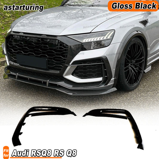 for Audi RSQ8 RS Q8 2020UP Gloss Black Front Bumper Fins Splitter Air Vent Cover