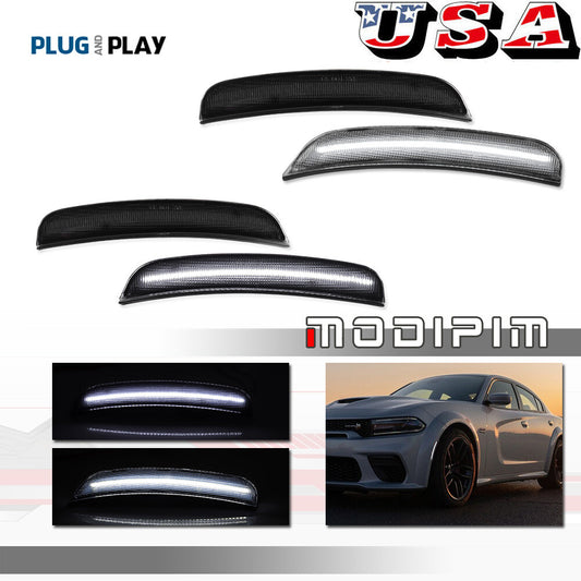 4-Pack LED Side Marker Lights Front and Rear Smoked White LEDs for 15-22 for Dodge Chargers