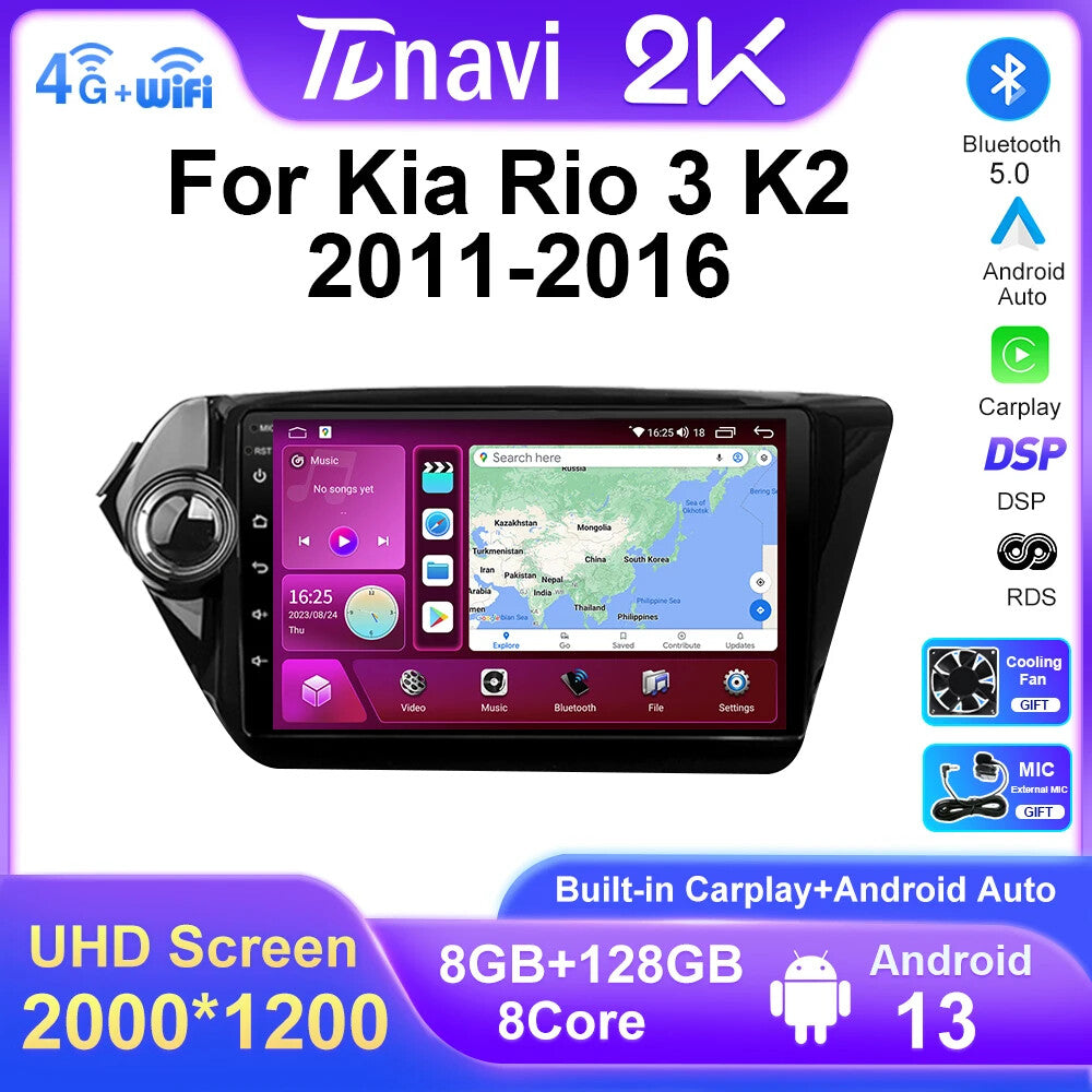 for KIA RIO 3 K2 2011-2016 Carplay Car Radio Navigation GPS Video Player Screen