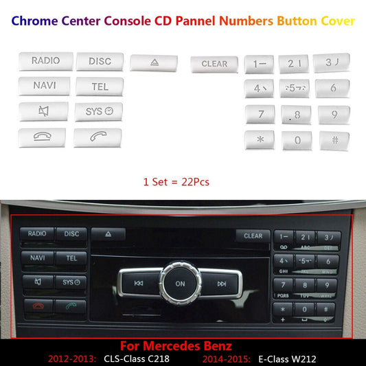 22Pcs for Mercedes-Benz C218 W212 Car Console Radio CD Numbers Switch Cover Trim