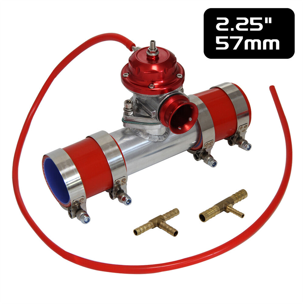 30 PSI Adjustable Turbo Blow Off Valve+Type RS 2.25 Flange Pipe Adapter Kit Red