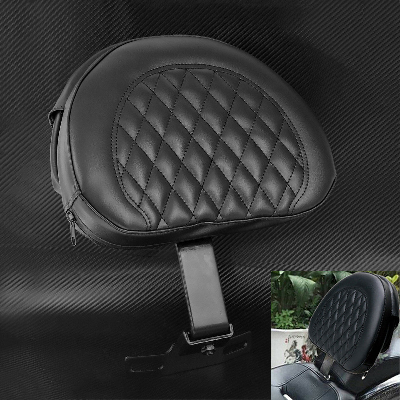 Plug-in Driver Rider Backrest Diamond Pad Fit for Harley Fatboy Softail 2007-17