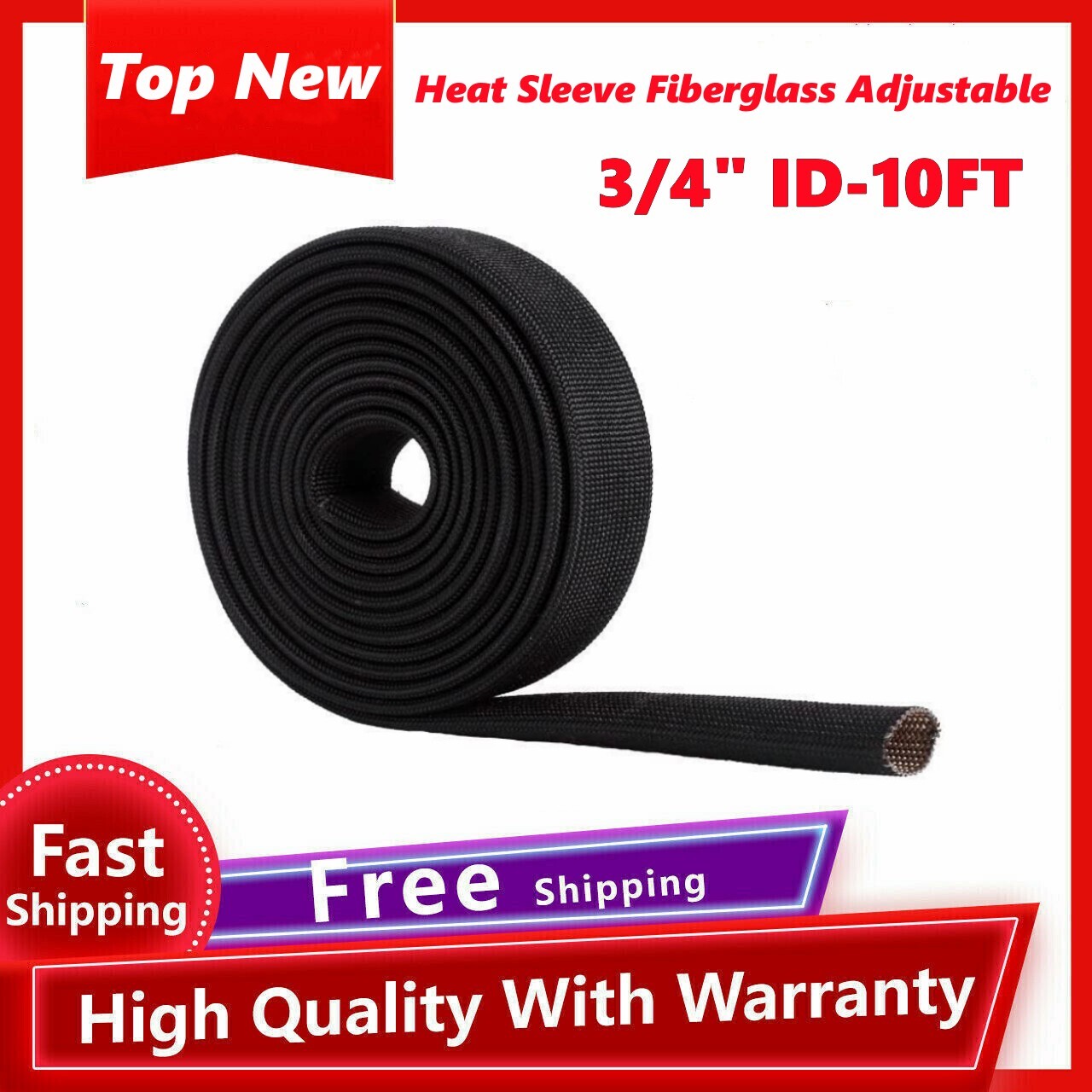 High-Temperature Black Automatic Heat Dissipation Cover, Fiberglass Adjustable Heat Insulation Cover, 3/4 ID x 10 ft