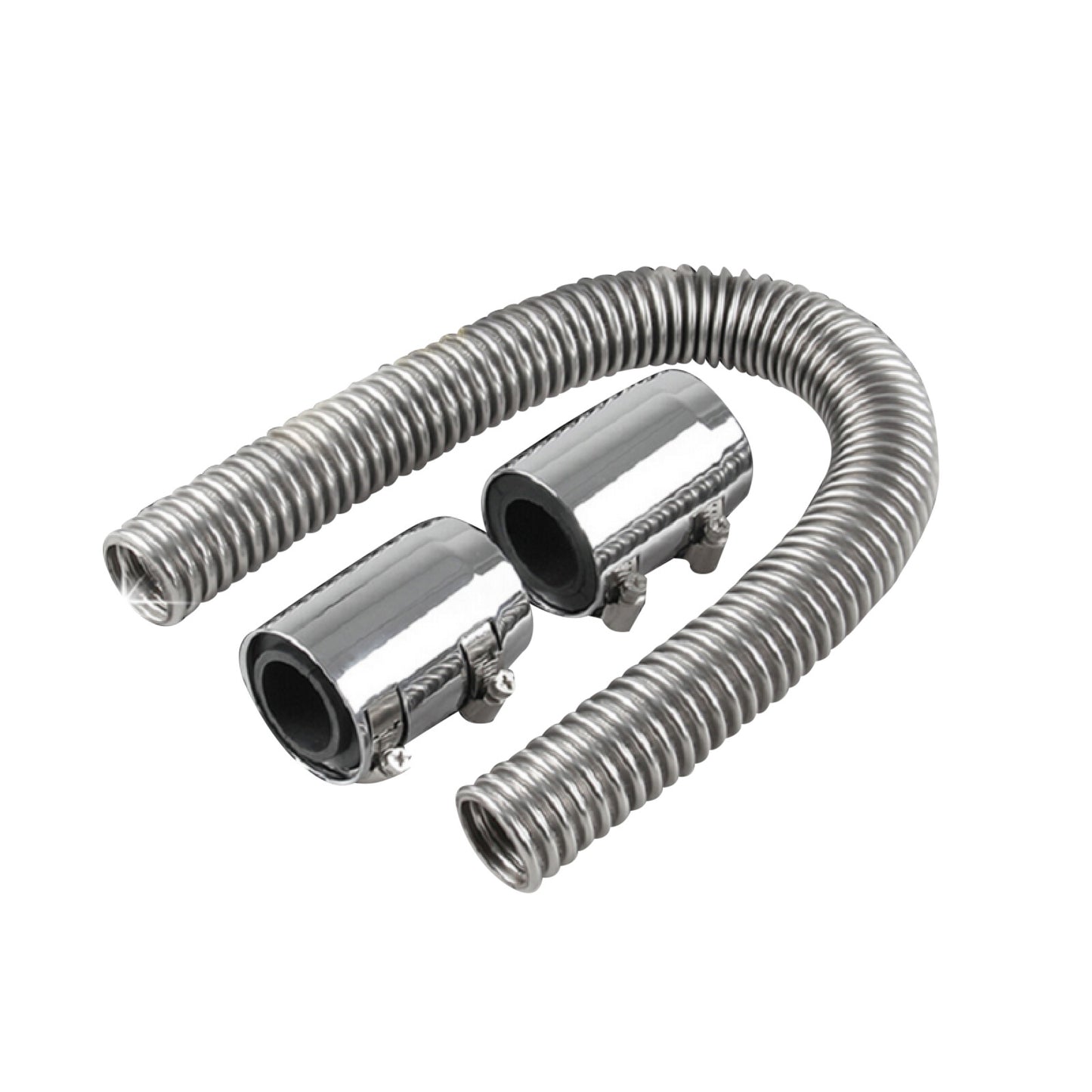 24 Polished Stainless Steel Flex Radiator Hose Kit w/ End Caps Upper Lower