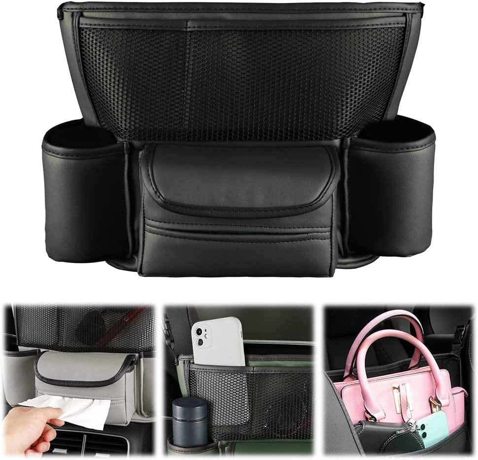 Black Car Storage Pocket Handbag Holder Between Seats Organizer PU Leather Bag