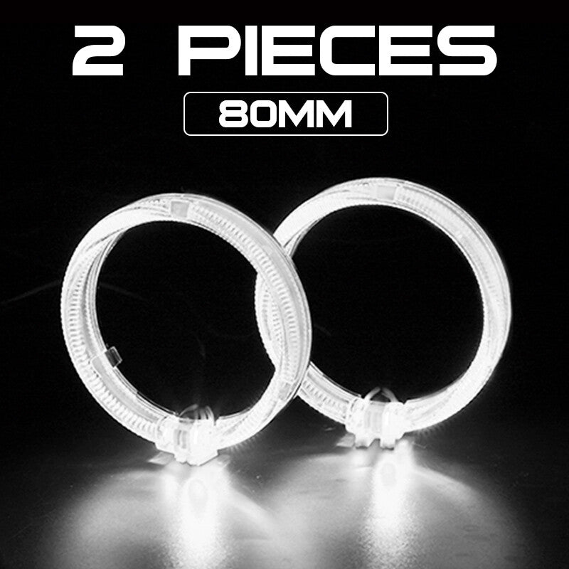 2x White 80mm LED Light Guide Angel Eyes Halo Rings For Car Headlight Retrofit