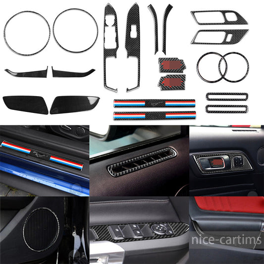 20Pcs Carbon Fiber Interior Door Panel Full Set Trim Kit for Ford for Mustang 2015+